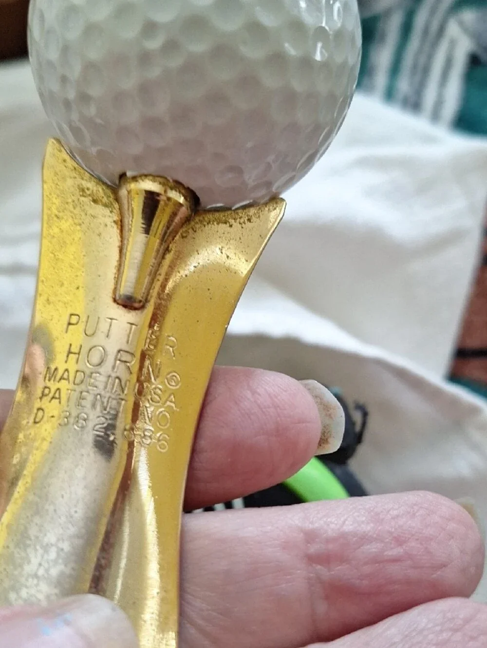 Unique Vintage Gold Shoe Horn with White Golf Ball Handle